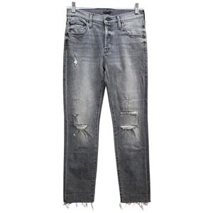 Mother The Scrapper Cuff Ankle Fray Jeans Unstitched in the Dark Button Fly 25